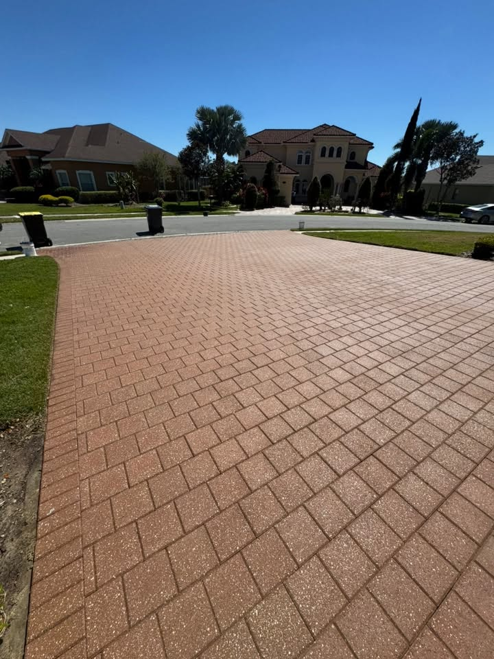 Restored red brick driveway in Valrico